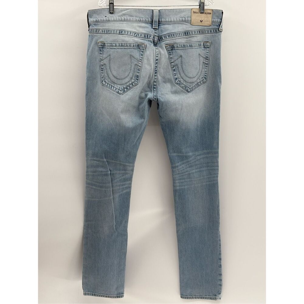 True Religion Jeans Rocco Relaxed Skinny Men 38 x 32 Light Blue Distressed
